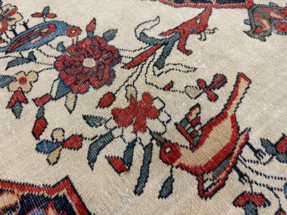 4’3”x6’5” Antique Hand-knotted Wool Kashan Persian Rug 4x6 Animal Handmade Carpet