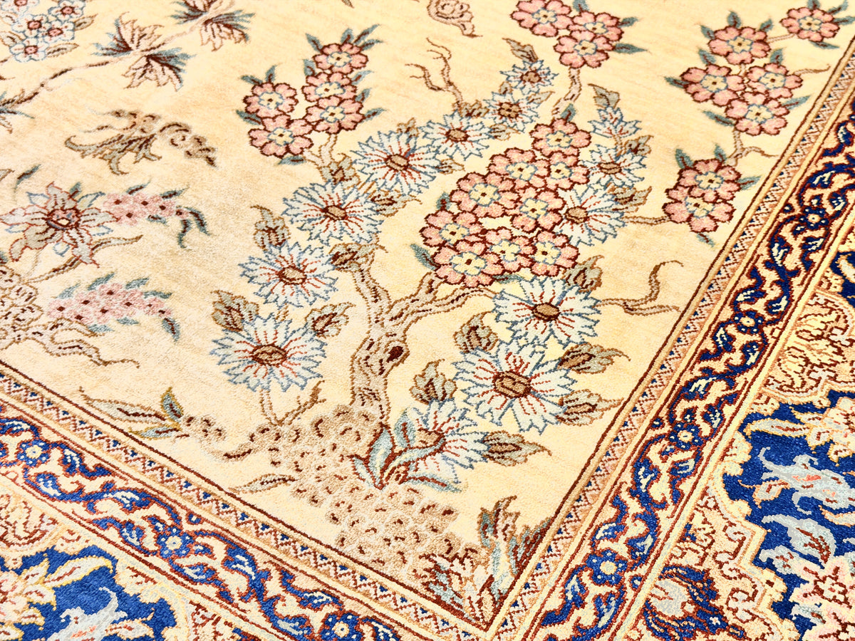 Hand-Knotted Silk Persian Qum Rug - Signed Rezaei - 3’4”x4’10”