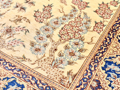 Hand-Knotted Silk Persian Qum Rug - Signed Rezaei - 3’4”x4’10”