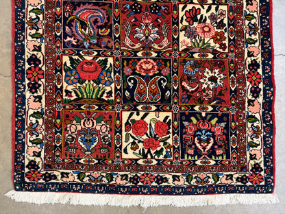 3’5”x5’2” Hand-Knotted Wool Bakhtiari Persian Rug 3x5 Red Handmade Carpet