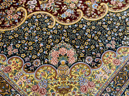 (On Hold for LH) Luxurious Hand-Knotted 100% Silk Persian Qum Rug - Signed Naimi - 6'5"x9'10"
