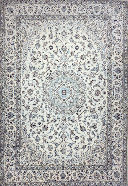 8'4"x12'1" Very Fine Hand-Knotted Wool & Silk Signed Nain Persian Rug