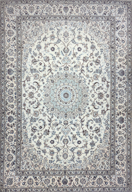 8'4"x12'1" Very Fine Hand-Knotted Wool & Silk Signed Nain Persian Rug