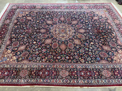 9’9”x13’2” Hand-Knotted Very Fine Antique Wool Persian Mashad Signed Saber Area Rug