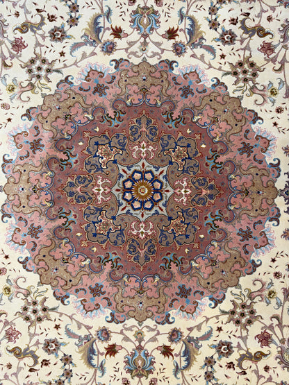 9’10”x13’5” Very Fine Hand-Knotted Persian Tabriz 80 Raj Area Rug