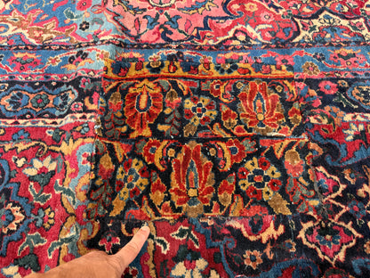 13’6”x21’10” Antique Hand-Knotted Very Fine Wool Persian Kerman Area Rug