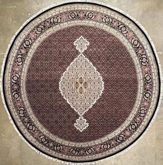 8’ Diameter Hand-Knotted Wool Indian Round Mahi Oriental Rug - 8x8 Handmade Carpet