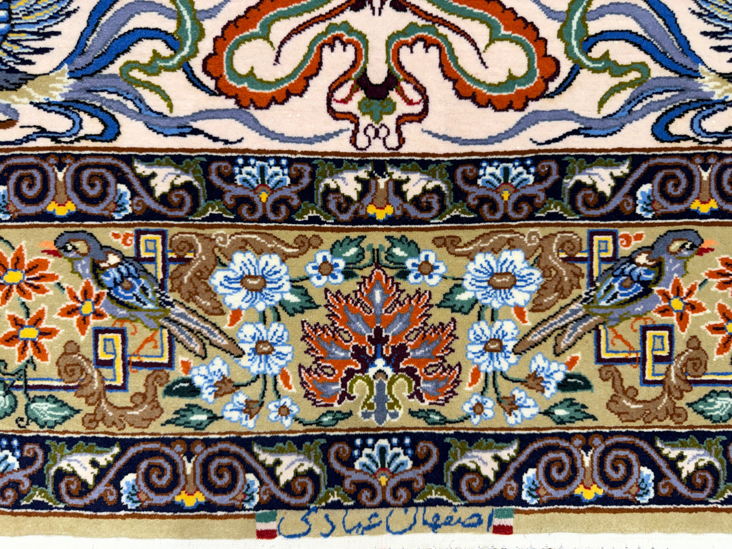 Hand-Knotted Persian Isfahan Rug -Garden of Birds- Signed Emadi - 3’7”x5’9”