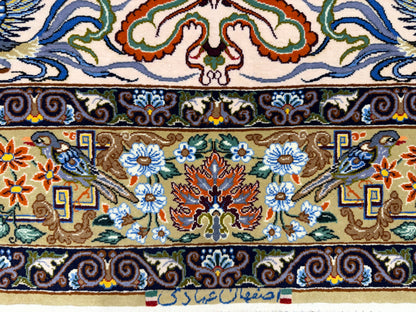 Hand-Knotted Persian Isfahan Rug -Garden of Birds- Signed Emadi - 3’7”x5’9”