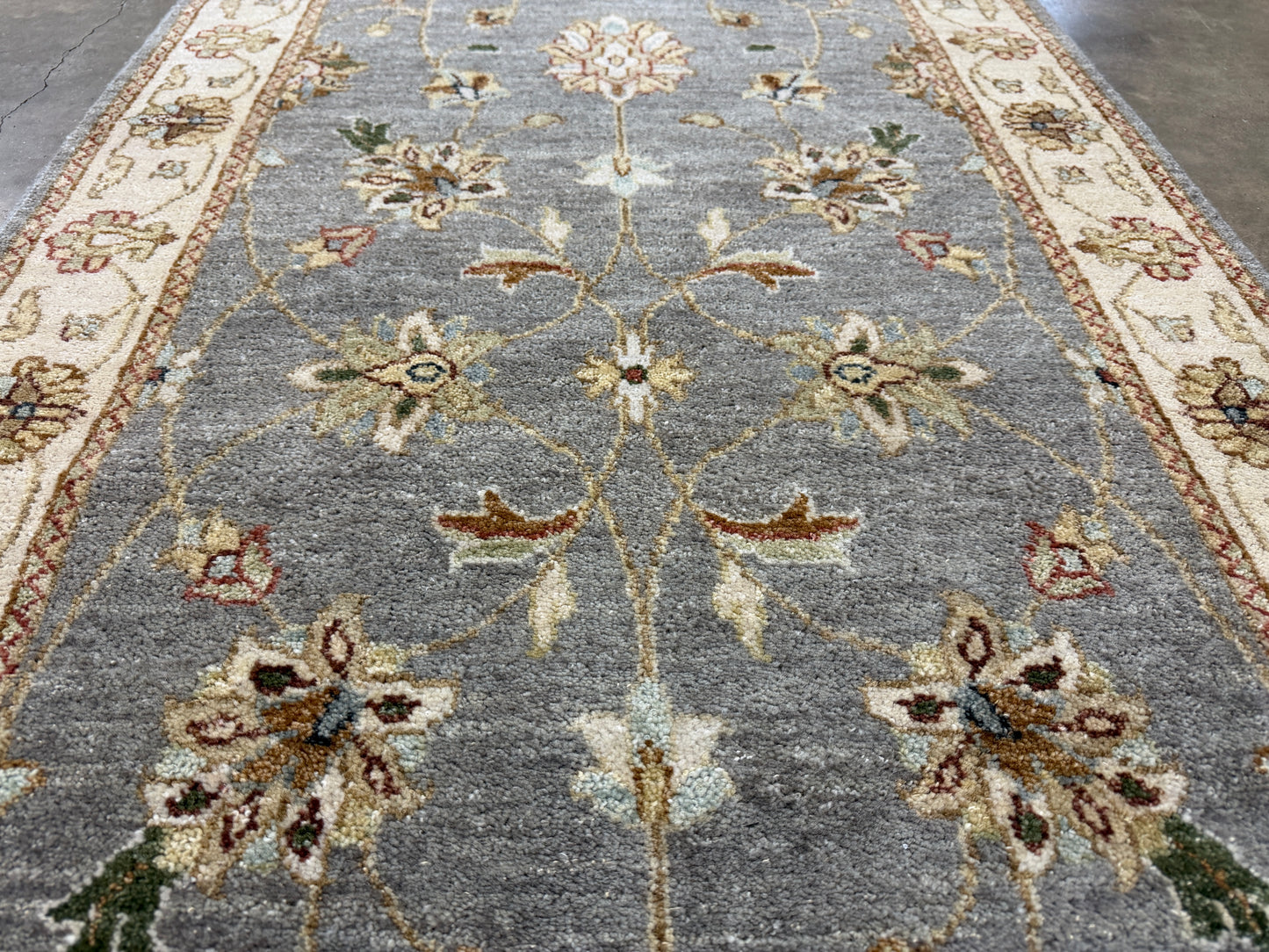2’7”x12’3” Hand-Knotted Wool Chobi Oriental Runner Handmade Gray Carpet
