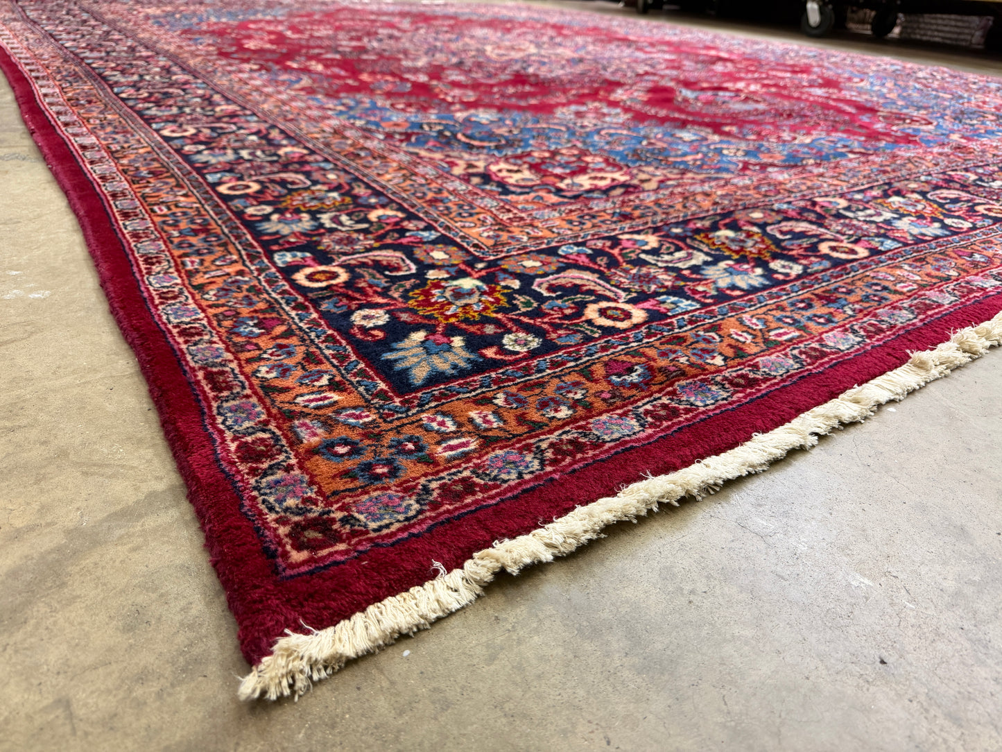9’7”x12’6” Vintage Hand-Knotted Wool Sarouk Persian Rug 9x12 Red Handmade Carpet