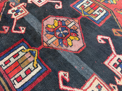 3’11”x13’2” Vintage Hand-Knotted Wool Hamadan Runner