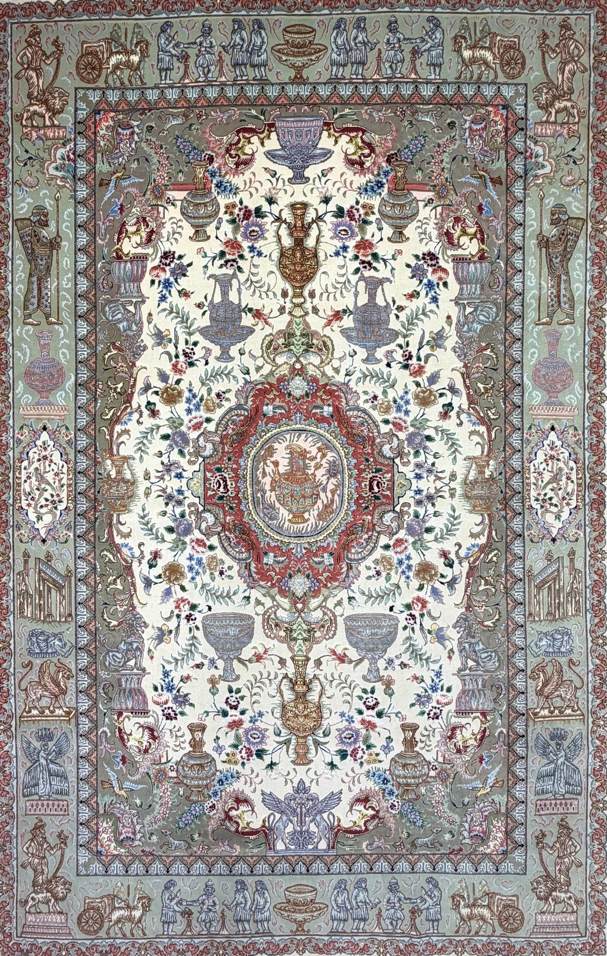 Hand-Knotted Pictorial 60 Raj Persian Tabriz Rug - 6'6"x10'2"