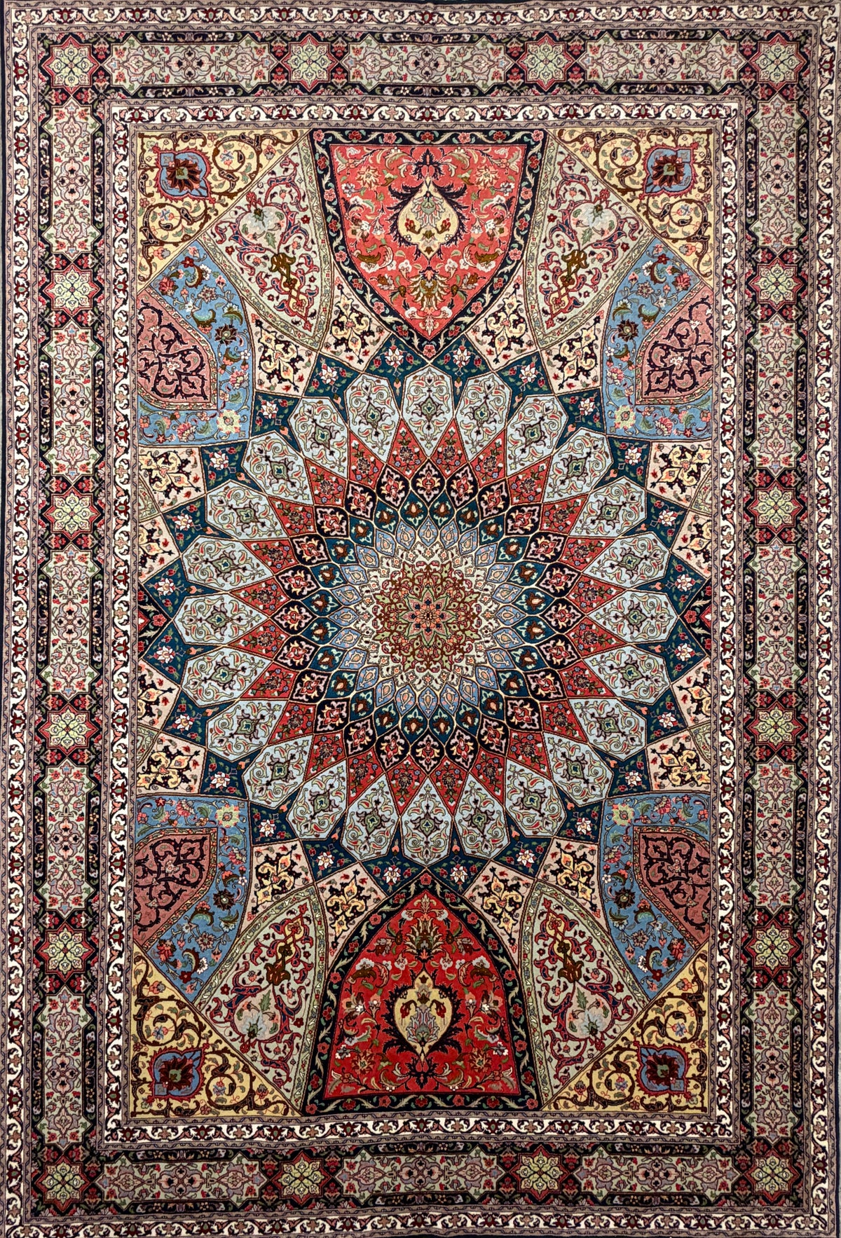 Hand-Knotted 60 Raj Persian Tabriz Rug - Dome Design - 6'8"x10'7"