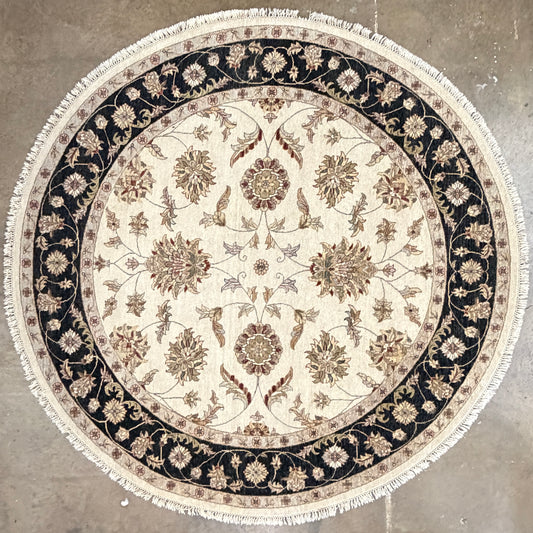 8’2” Diameter Fine Hand-Knotted Wool IndoSultan Round Oriental Rug - 8x8 Handmade Carpet
