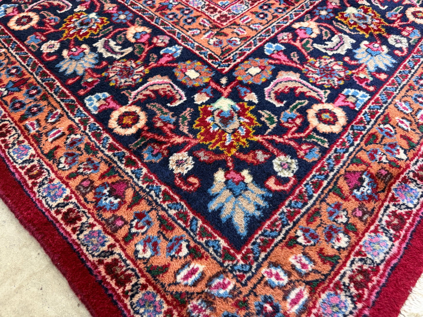 9’7”x12’6” Vintage Hand-Knotted Wool Sarouk Persian Rug 9x12 Red Handmade Carpet