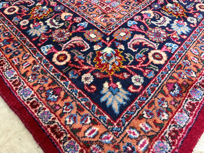 9’7”x12’6” Vintage Hand-Knotted Wool Sarouk Persian Rug 9x12 Red Handmade Carpet