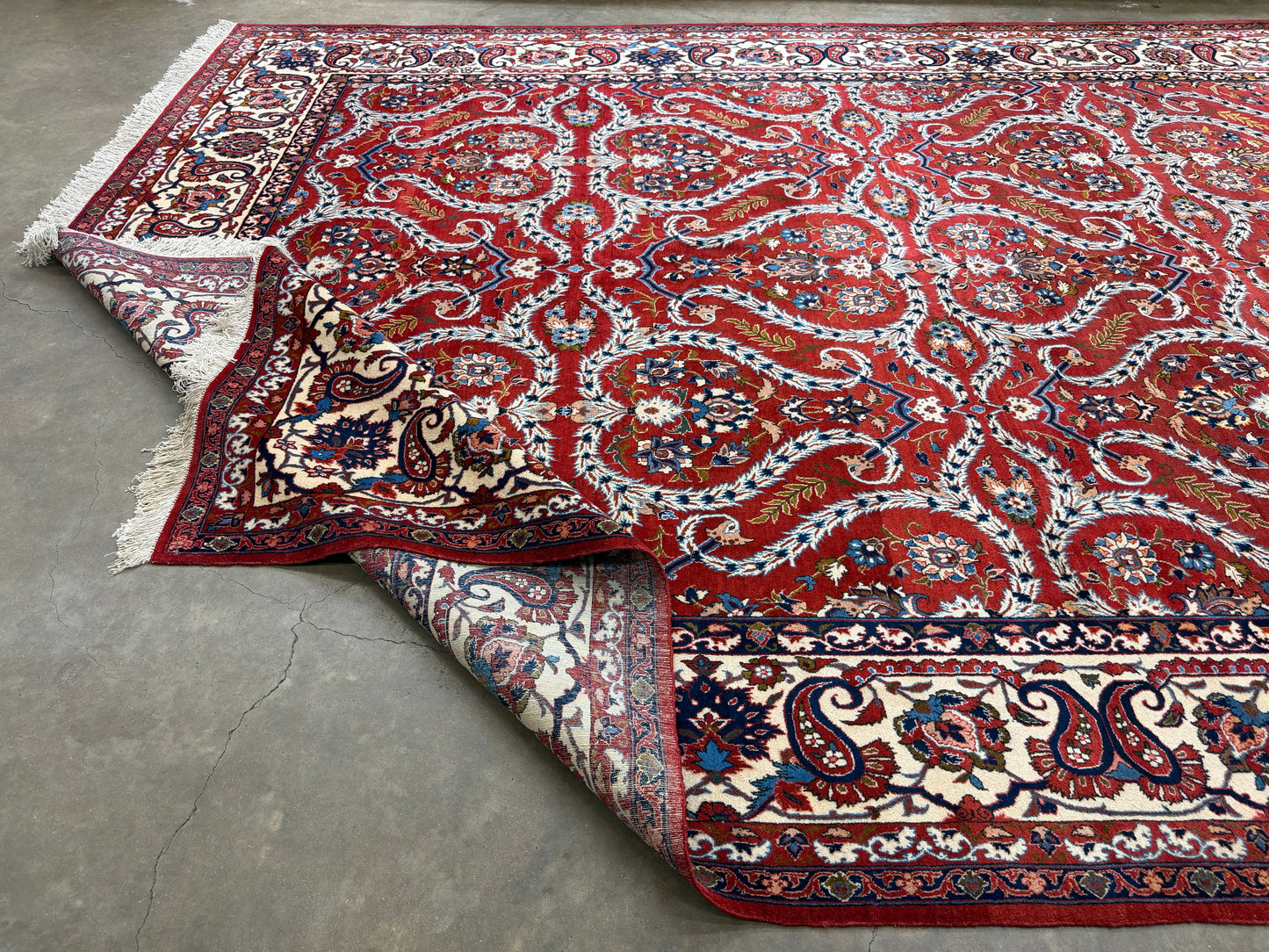10’2”x14’2” Very Fine Vintage Hand-Knotted Wool Isfahan Persian Rug 10x14 Red All-Over Handmade Carpet