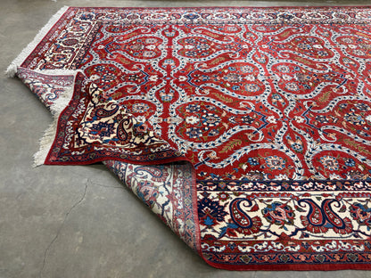 10’2”x14’2” Very Fine Vintage Hand-Knotted Wool Isfahan Persian Rug 10x14 Red All-Over Handmade Carpet
