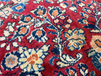 8’8”x11’6” Antique Hand-Knotted Wool Sarouk Persian Rug 8x11 Red Handmade Carpet