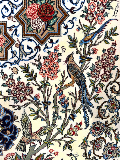 Hand-Knotted Persian Isfahan Rug -Garden of Birds- Signed Fakharian - 4’9”x7’2”