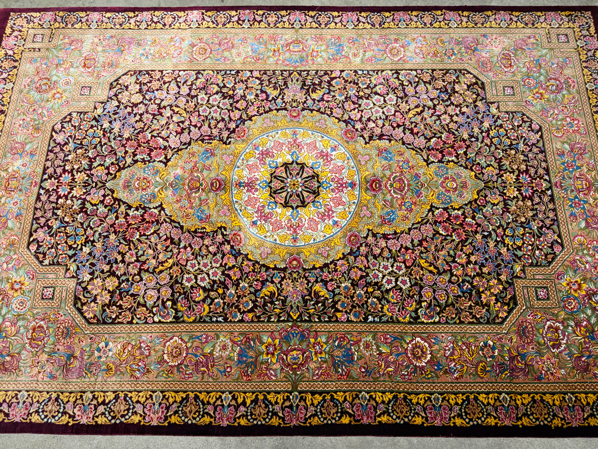 Hand-Knotted Silk Persian Qum Rug - Signed Moghaddammanesh - 3’4”x5’