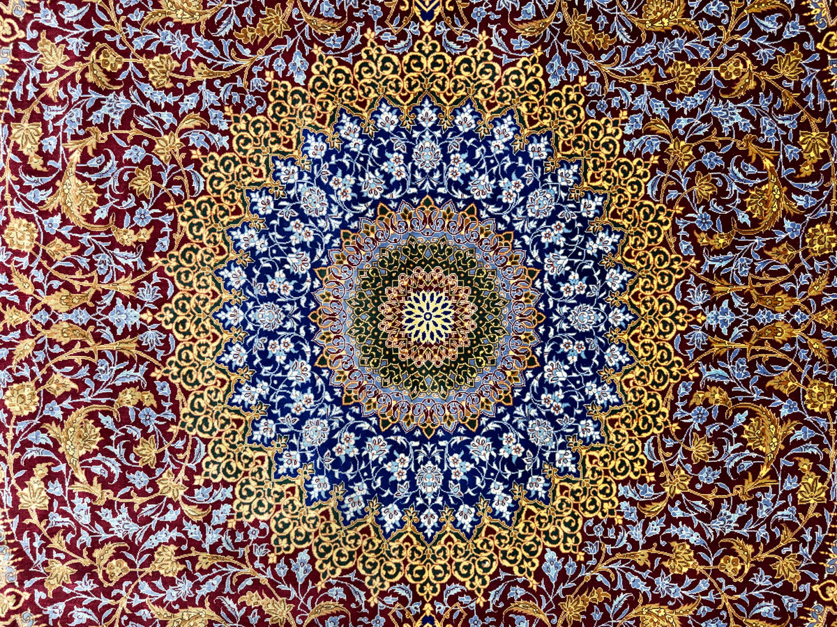Luxurious Hand-Knotted 100% Silk Persian Qum Rug - Signed Kazemi - 6'6"x10'