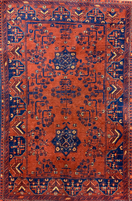 3’2”x5’2” Vintage Hand-Knotted Wool Baluchi Persian Rug 3x5 Bronze Handmade Carpet