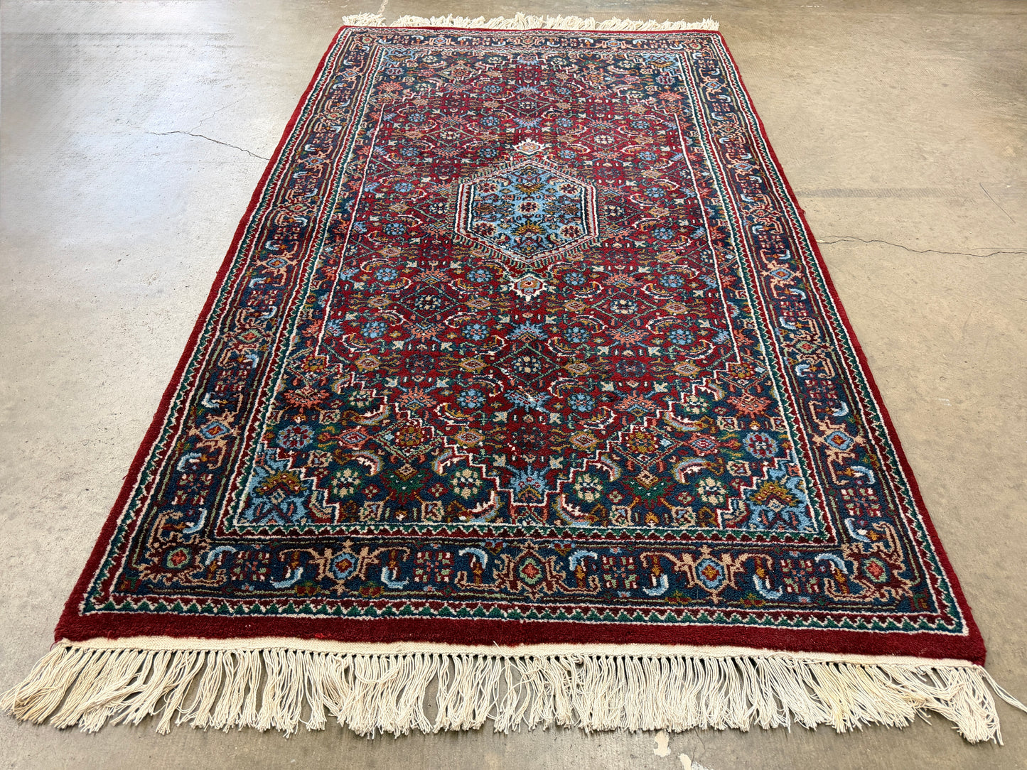 3’4”x5’6” Fine Hand-Knotted Wool IndoBidjar Persian Rug 3x5 Burgundy Handmade Carpet