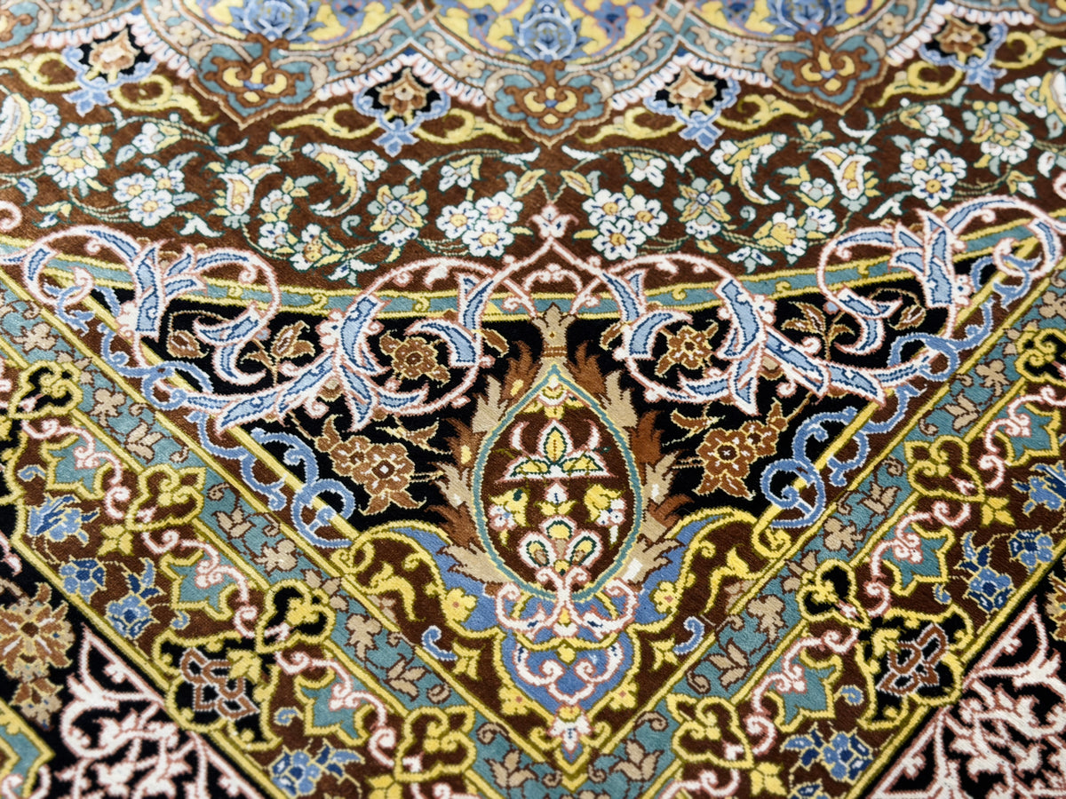 Luxurious Hand-Knotted 100% Silk Persian Qum Rug - Signed Ahmadi - 6'5"x9'10"