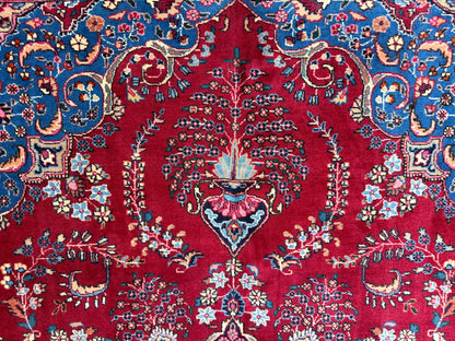 9’7”x12’6” Vintage Hand-Knotted Wool Sarouk Persian Rug 9x12 Red Handmade Carpet