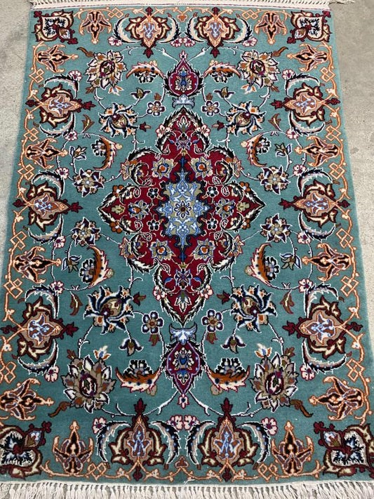 2'3"x3'2" Handmade Silk & Wool Persian Isfahan Rug