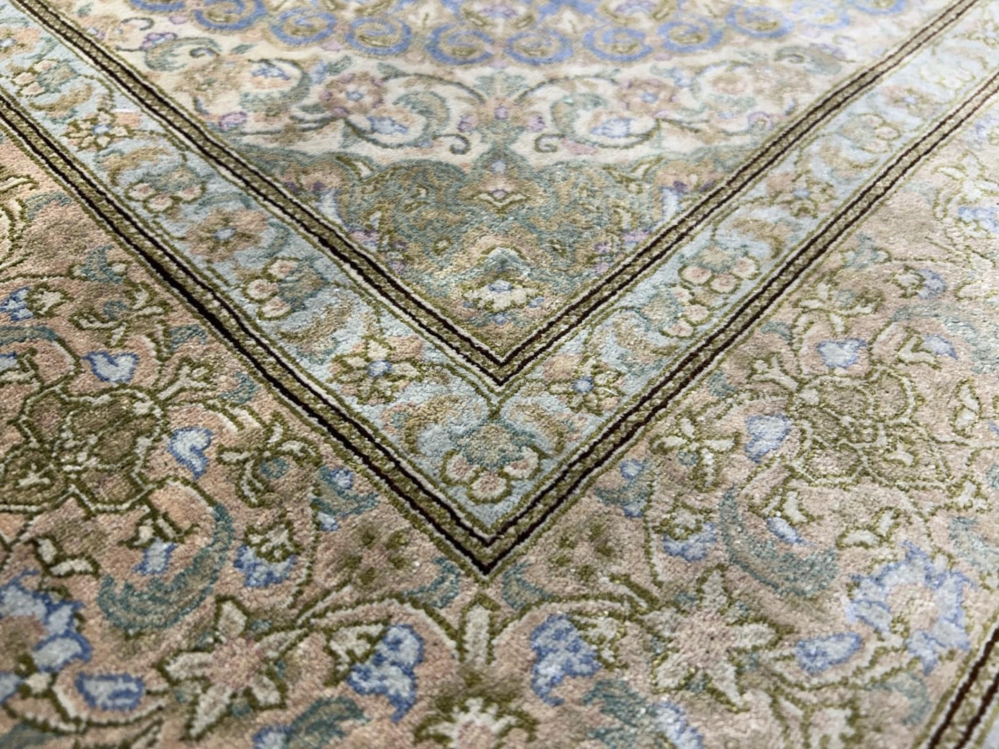 3x5 Luxurious Fine Hand-Knotted 100% Silk Persiane Qume Rug Handmade Green