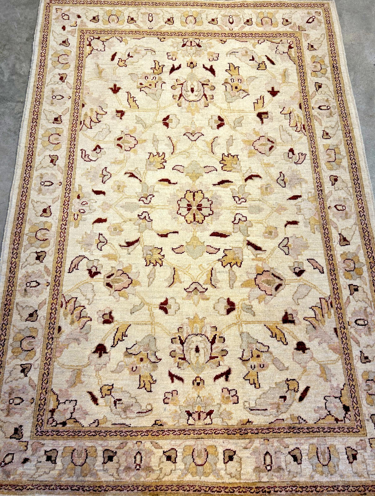 4'3"x6'1" Hand-knotted Wool All-Over Area Rug - Handmade Carpet Beige 4x6