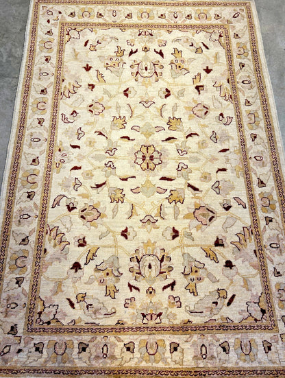 4'3"x6'1" Hand-knotted Wool All-Over Area Rug - Handmade Carpet Beige 4x6