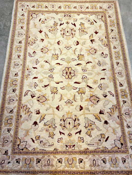 4'3"x6'1" Hand-knotted Wool All-Over Area Rug - Handmade Carpet Beige 4x6