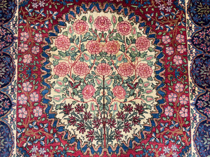 4'4"x7'6" Antique Hand-Knotted Wool Kashane Area Rug - Handmade Carpet 4x7 Red