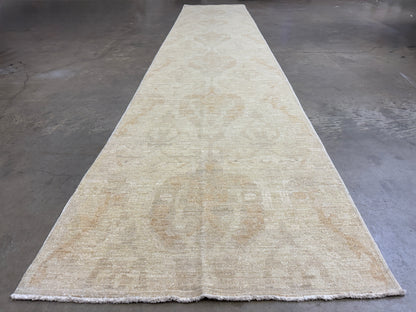 2’9”x13’6” Hand-Knotted Wool Abstract Runner 2x13 Handmade Beige Rug