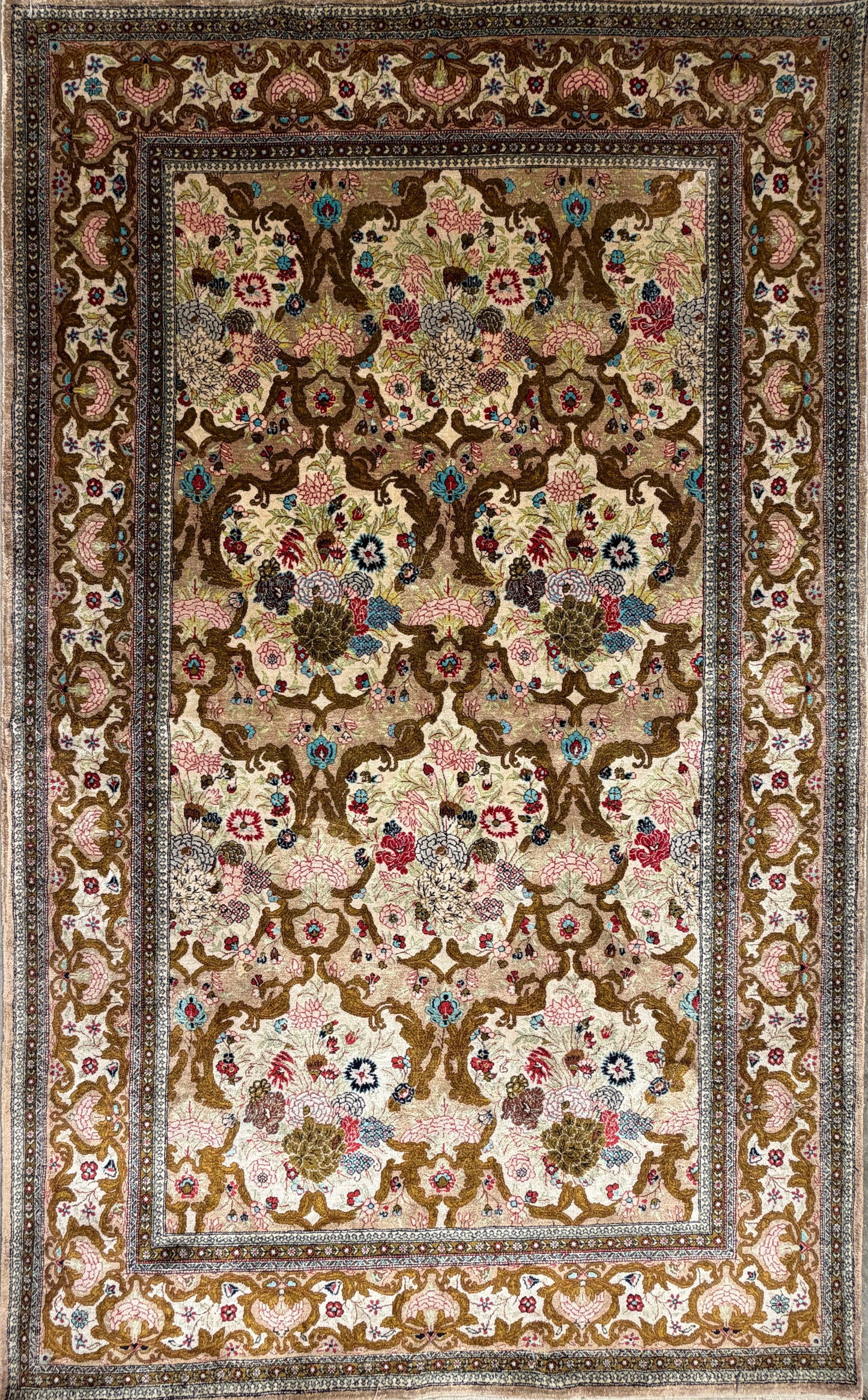Hand-Knotted Silk Persian Qum Rug - 4’6”x7’2”