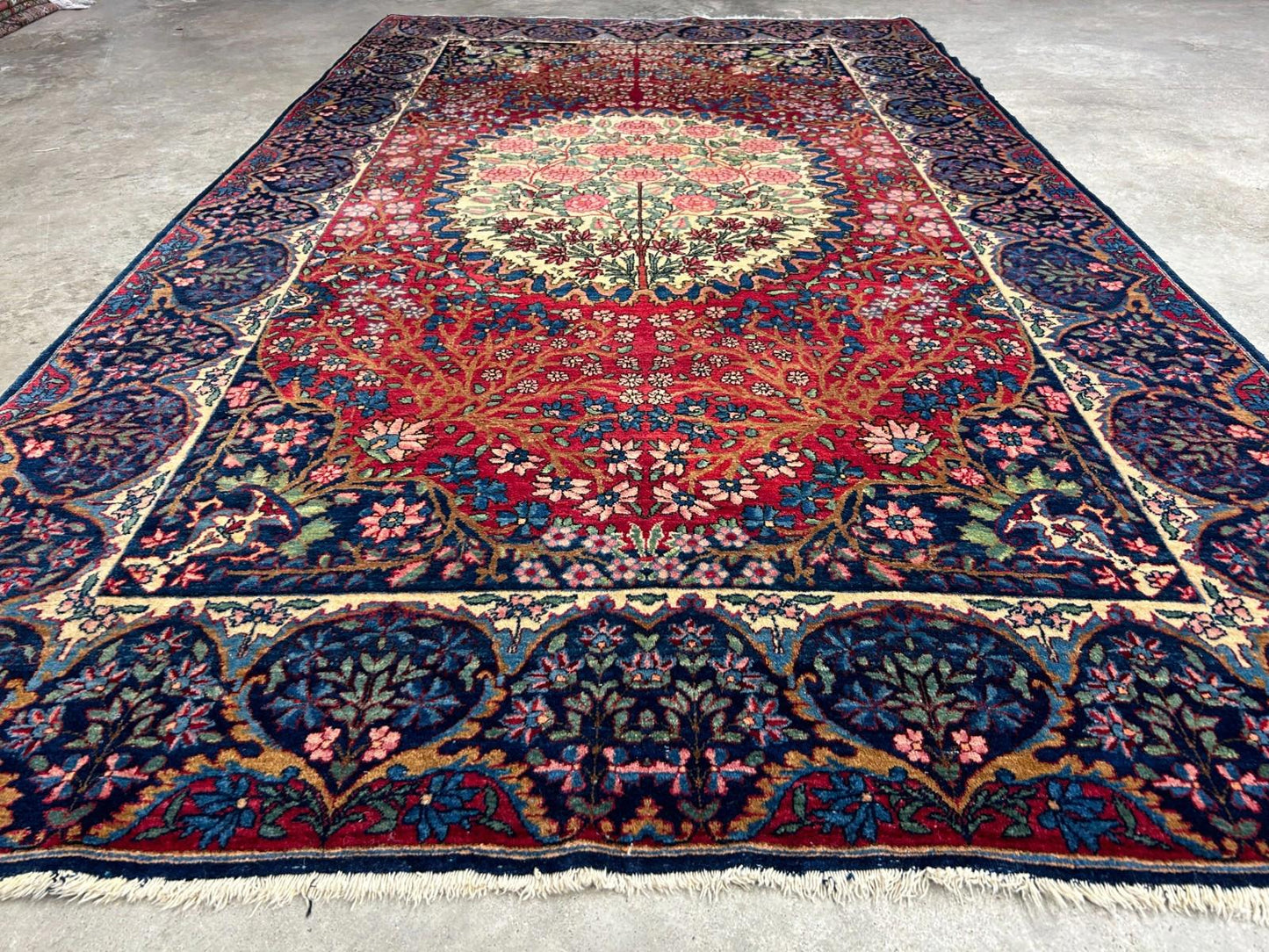 4'4"x7'6" Antique Hand-Knotted Wool Kashane Area Rug - Handmade Carpet 4x7 Red