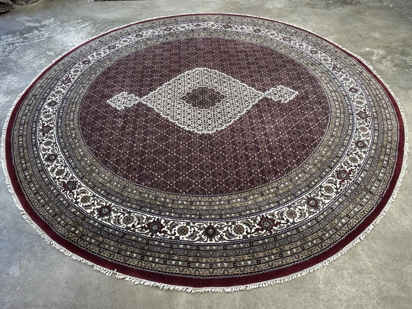 10’ Diameter Hand-knotted Wool Round Area Rug - Handmade Carpet 10x10 Burgandy
