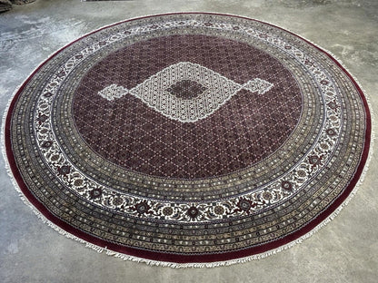 10’ Diameter Hand-knotted Wool Round Area Rug - Handmade Carpet 10x10 Burgandy