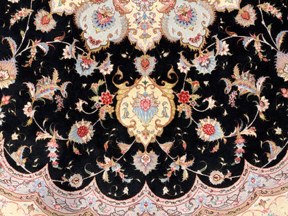 10’ Diameter Very Fine Hand-Knotted Wool & Silk Round Tabriz Persian Rug - 10x10 Handmade Carpet