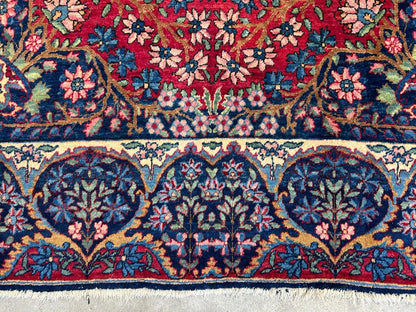 4'4"x7'6" Antique Hand-Knotted Wool Kashane Area Rug - Handmade Carpet 4x7 Red