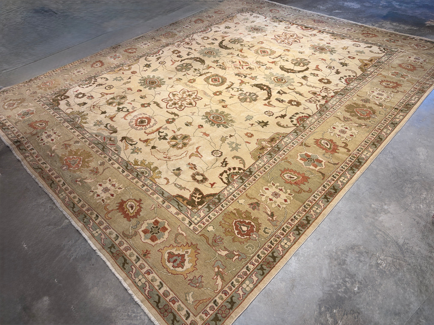 13’1”x16’2” Hand-Knotted Wool Oushak Area Rug Handmade All-over Carpet