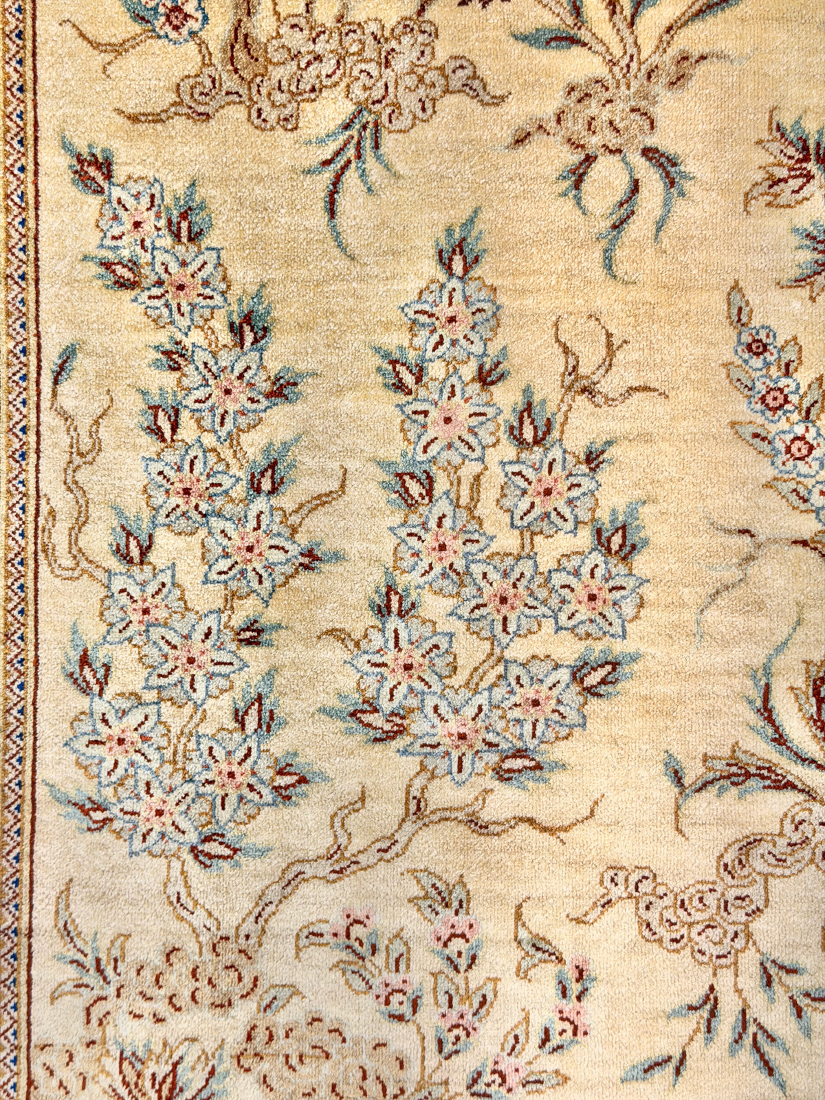 Hand-Knotted Silk Persian Qum Rug - Signed Rezaei - 3’4”x4’10”