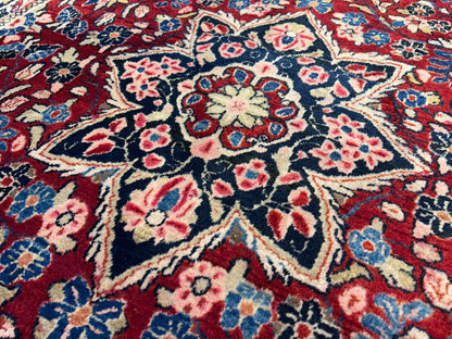 4'3"x6'4" Antique Hand-knotted Wool Sarouke Area Rug - Handmade Red 4x6 Carpet