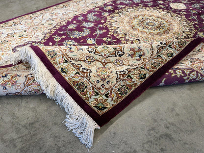 3x5 Luxurious Fine Hand-Knotted 100% Silk Signed Persiane Qume Rug Handmade