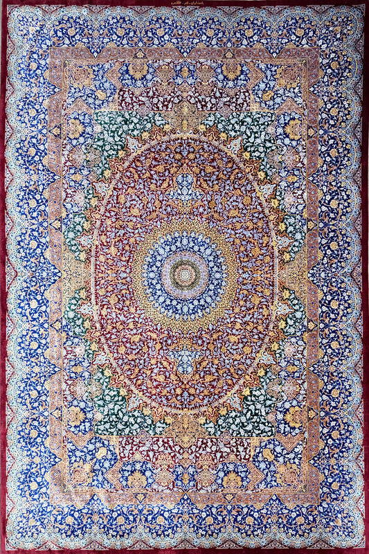 Luxurious Hand-Knotted 100% Silk Persian Qum Rug - Signed Kazemi - 6'6"x10'