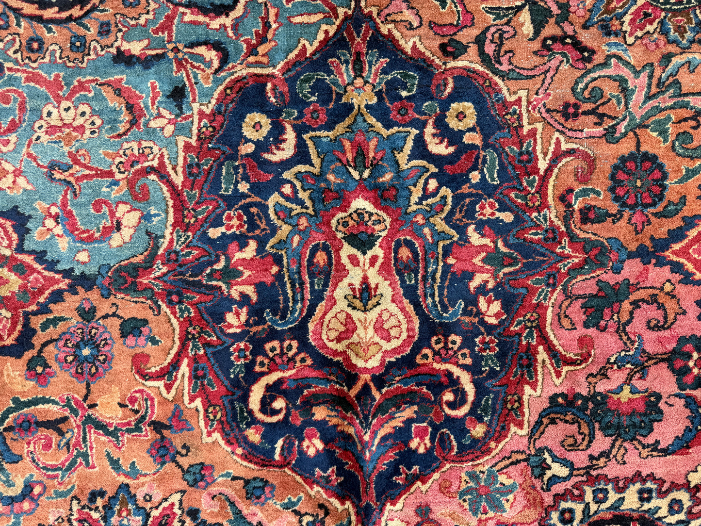 13’6”x21’10” Antique Hand-Knotted Very Fine Wool Persian Kerman Area Rug